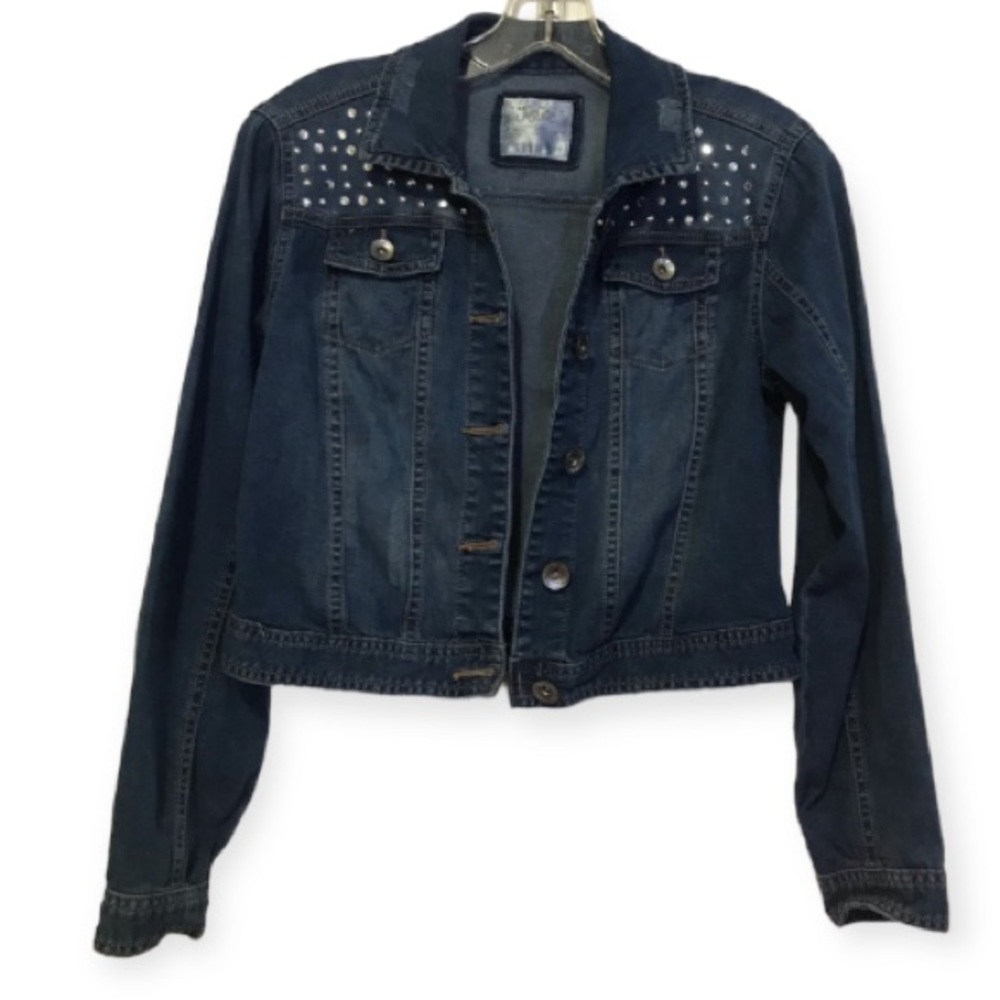 Justice jean denim distressed bling jacket size:12